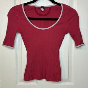 Free People We The Free Red Qtr Sleeve Top Size Xs Women Ribbed Contrast Trim